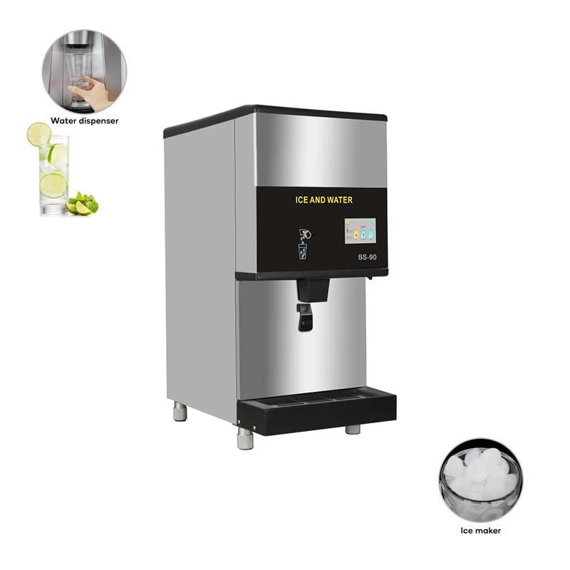 
 Льдогенератор с дозатором воды, самообслуживающаяся машина для производства Холодного Льда, 90 кг/24 часа, для улицы, коммерческого использования, маленький минерал  