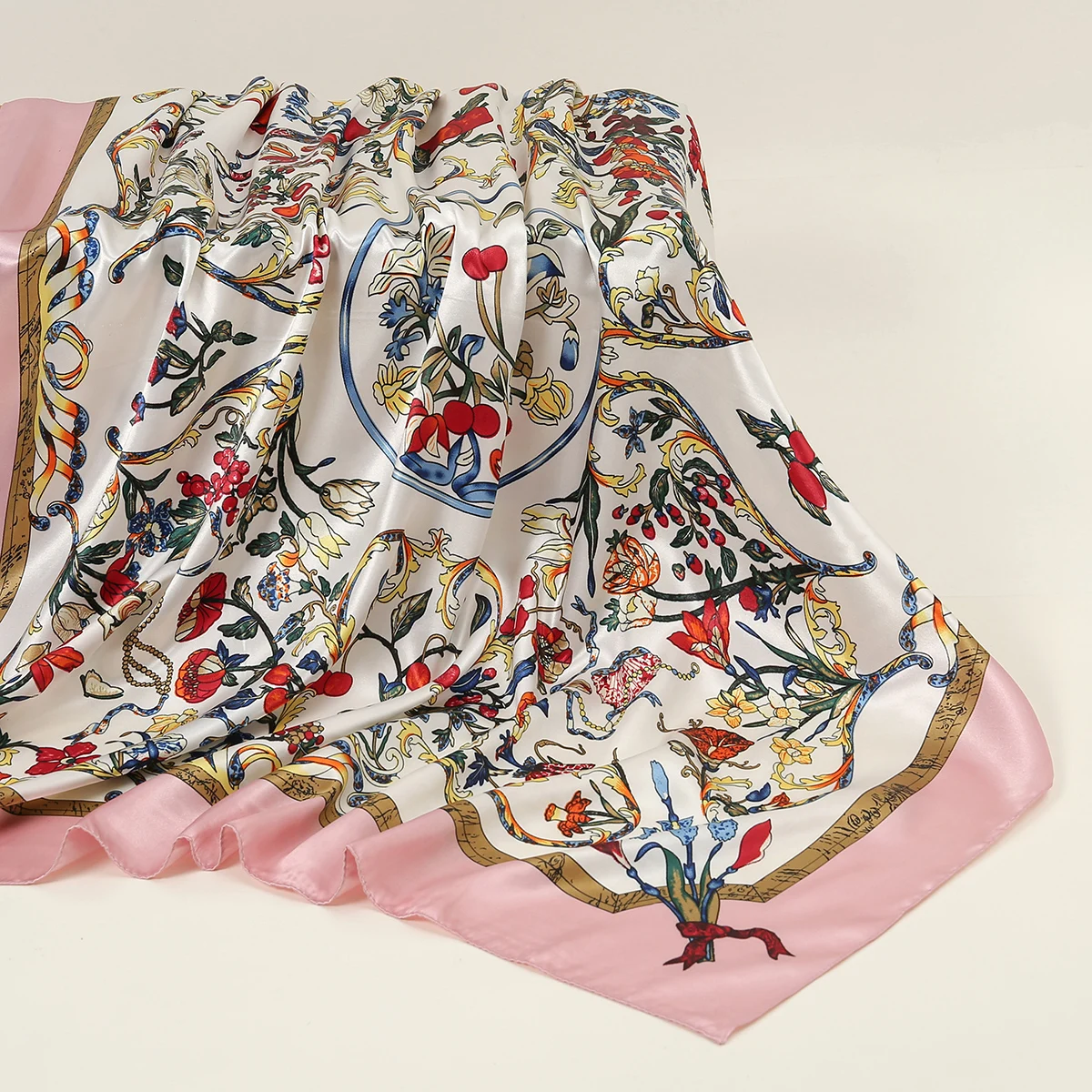 Mix Design Summer Women Hairband Square Leopard Printed Hijab Fashion Satin Silk Scarf Bandana