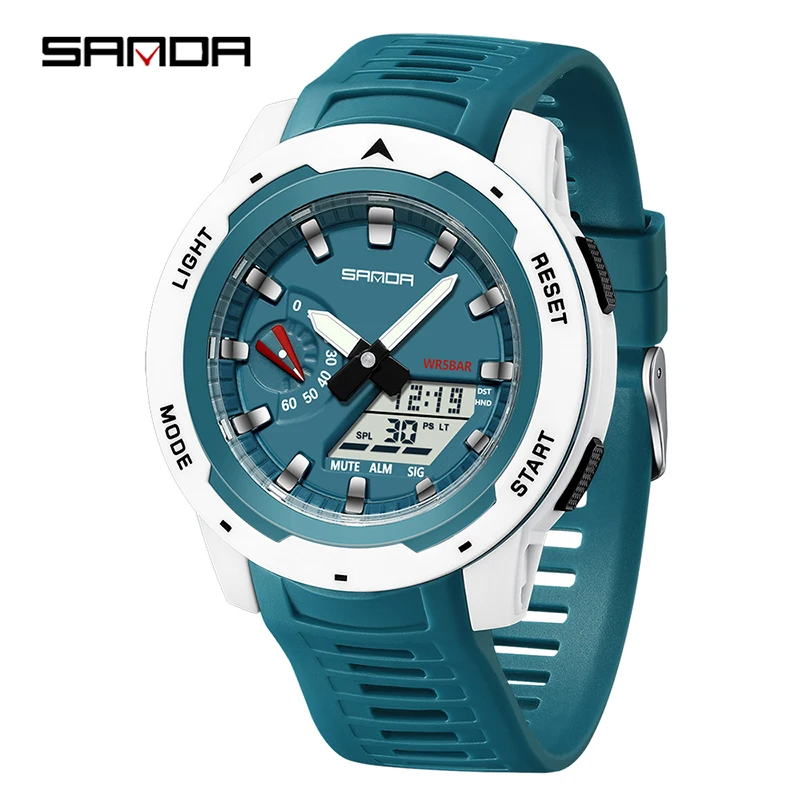 SANDA 3360 Sports silicone Wrist Watch Fashion electronic Man Quartz LCD Digital Display 3ATM Waterproof Clock watch for men