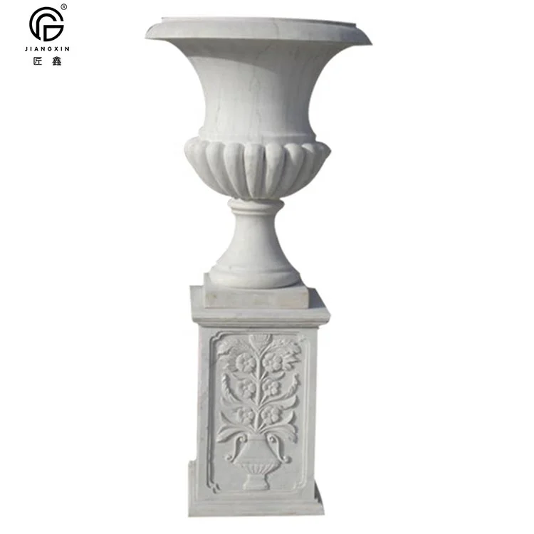 Custom High Quality European Style Hand Carved White Marble Stone Flower Pots For Sale
