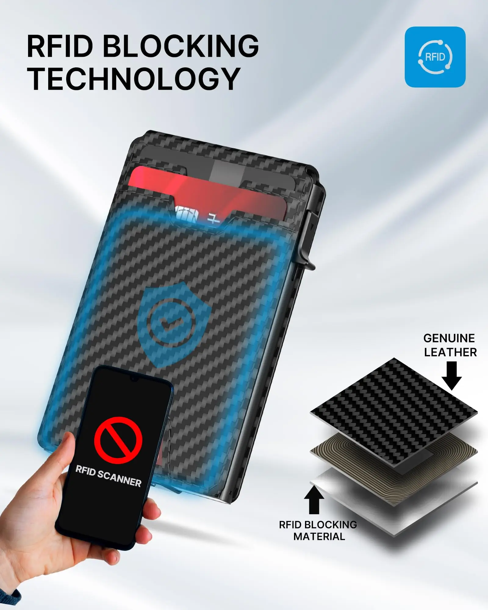 Подтвержденные держатели карт, поставщик Rfid, тонкий кошелек, мужской деловой держатель для удостоверения личности, кожаный алюминиевый держатель для карт на заказ, всплывающий держатель для карт
