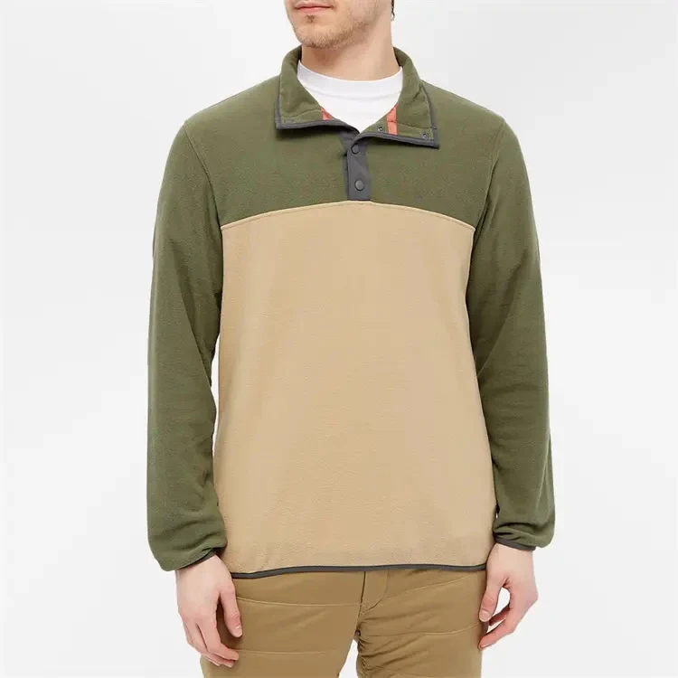 Oem Custom 100% Recycled Polyester Funnel Neck Fleece 1/2 Press Stud Closure Baseball Tennis Snap-T Pullover Sweatshirt For Men
