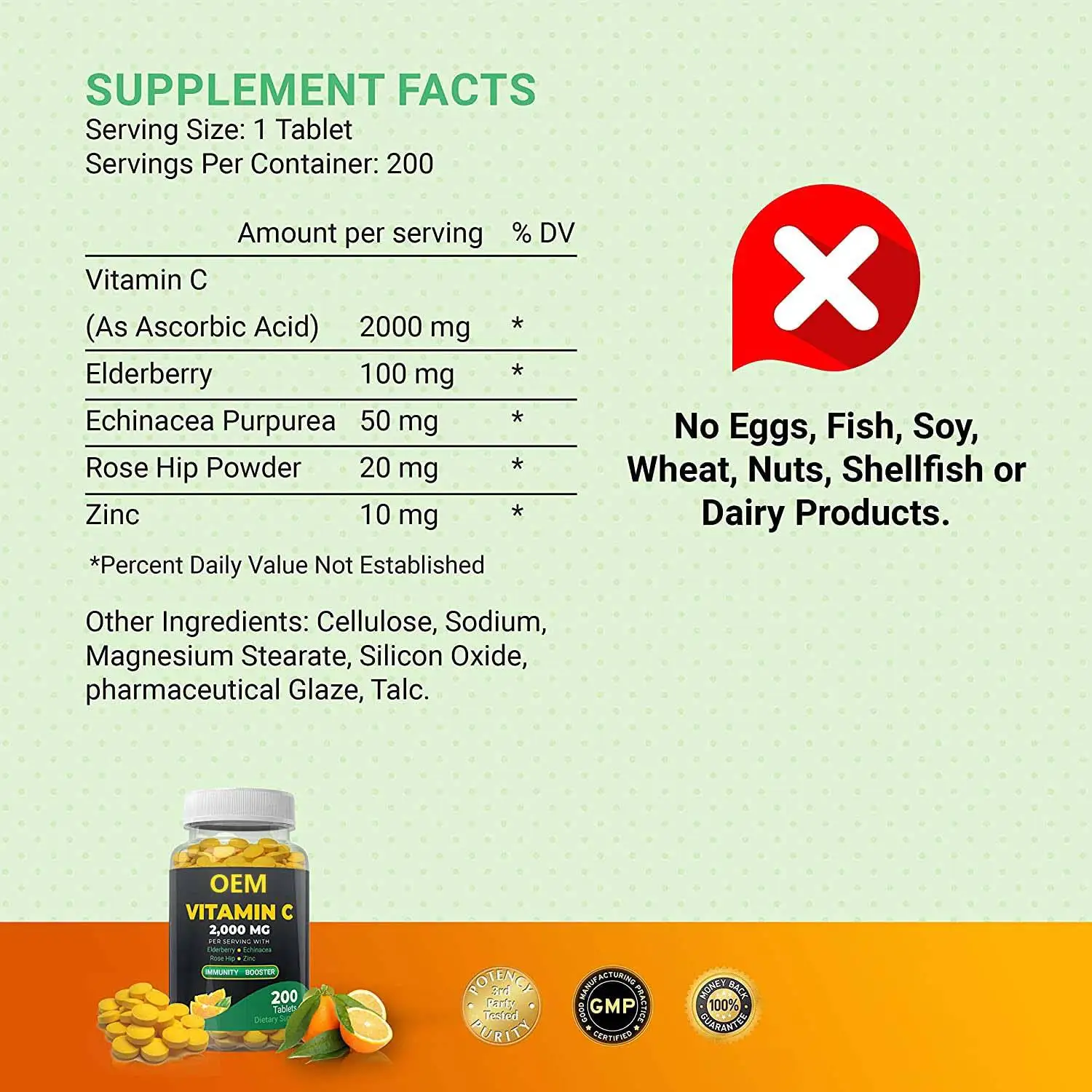 Hot Sale Oem All-Natural Support Elderberry Rose Hip Extract Vitamin C With Zinc Supplements Immune-Boosting Vitamin C Tablets