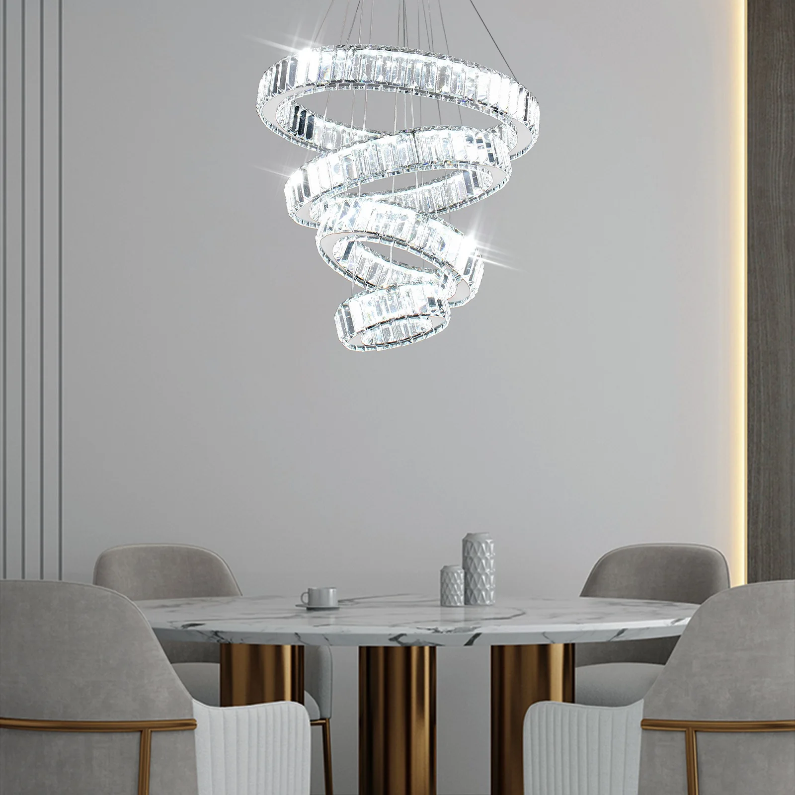 OEM for Dining Room Bedroom Living Room Dimmable Modern LED Chandelier with Remote 4 Ring Pendant Light Crystal Chandeliers