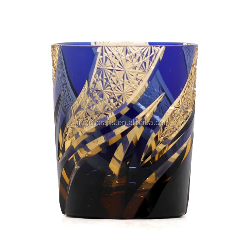 250 ml Blue Edo kiriko cut to clear whiskey glass drinking cup Bohemia glasses 250ml whisky cup tumbler