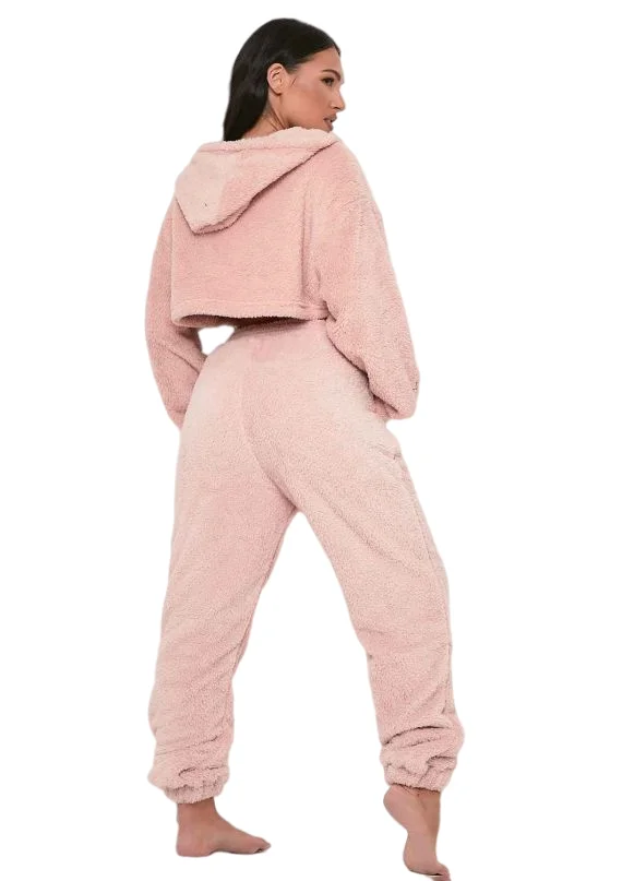 High Quality Loungewear Wholesale Women Cozy Fleece Hooded Out Door Lounge Set Two Piece Lounge Wear for Women
