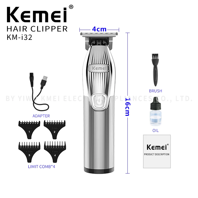 Kemei KM I32 Professional Men Electric Hair Clippers High Quality Hair Clipper USB Rechargeable Metal See Picture 2 Years 5V