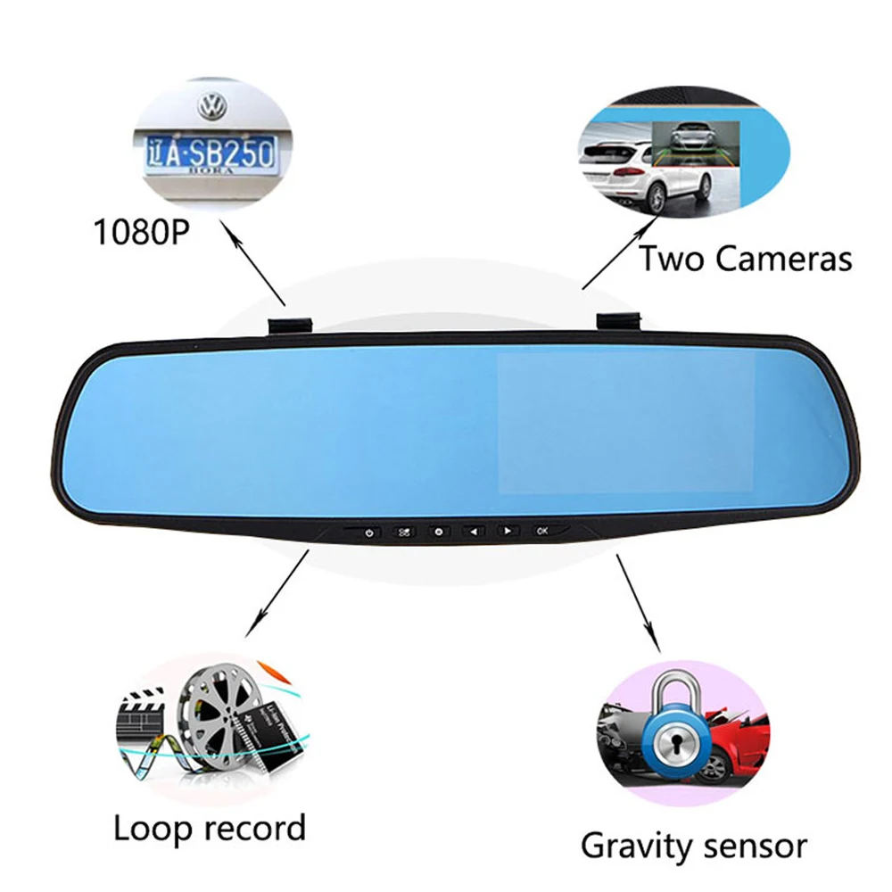 4.3 inch FUll HD Front and Rear camera Mirror Car DVR With Dual Lens Video Recorder Driver Review Mirror Dash Cam