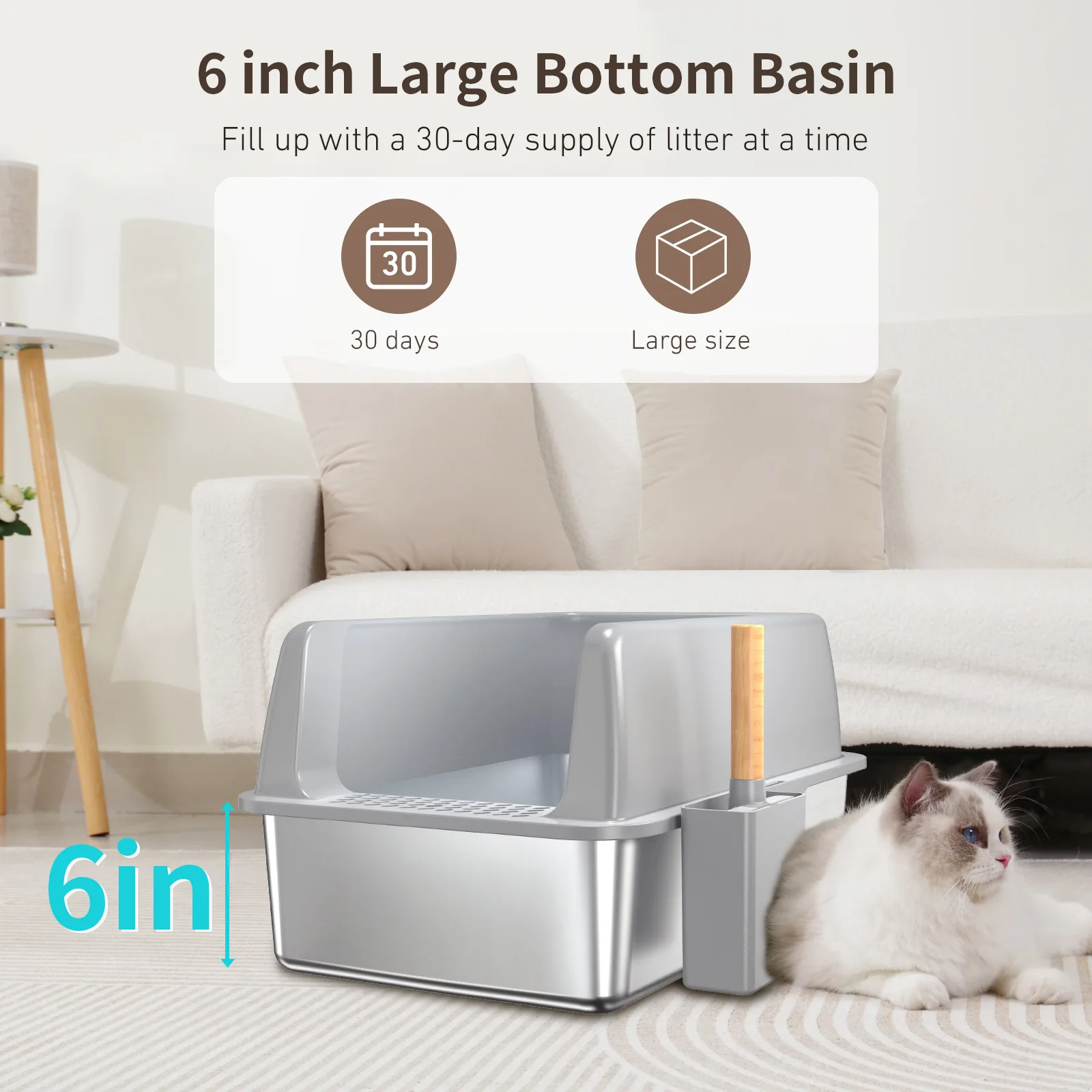 Kingtale Cat Accessories Stainless Easy Cleaning High Sided Litter Box for Big Cats