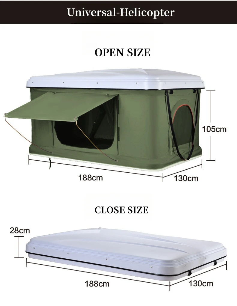 Hot Selling 2-Person ABS Hard Shell Fiberglass Auto Car Roof Top Tent Straight Bracing Type for Outdoor Camping