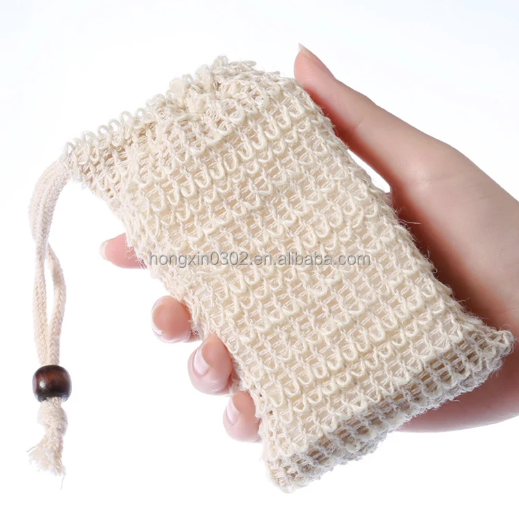 Natural Biodegradable Eco Friendly Sisal Soap Saver Pouch Bag Mesh Knitted Knitting Sisal Soap Saver Holder Bag for Soap Saving