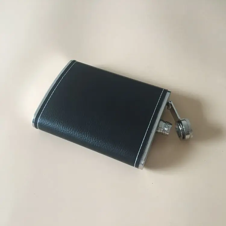 Stainless Steel Black Hip Flask With Leather Cover for Whisky