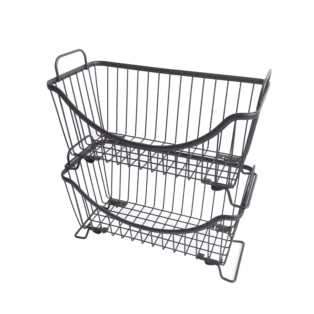 Decorative Rustic Rectangular Kitchen Cabinet Stacking Iron Wire Basket