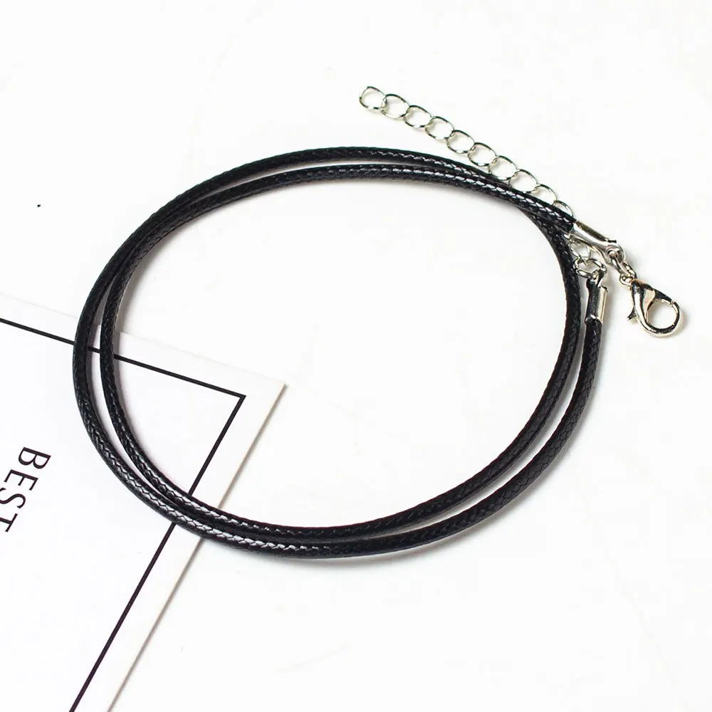 DIY Jewelry Accessories Wholesale 45cm+5cm Chain Lobster Clasp 2mm Black Wax Cotton thread Necklace Rope