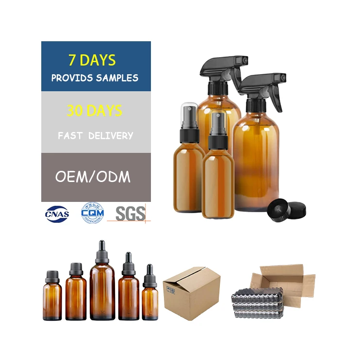 2022 New Product 10 ml 30ml 60ml 100ml 150ml 200ml 250ml 500ml Essential Oil Dropper Amber Glass Bottles With Trigger Spray Tops