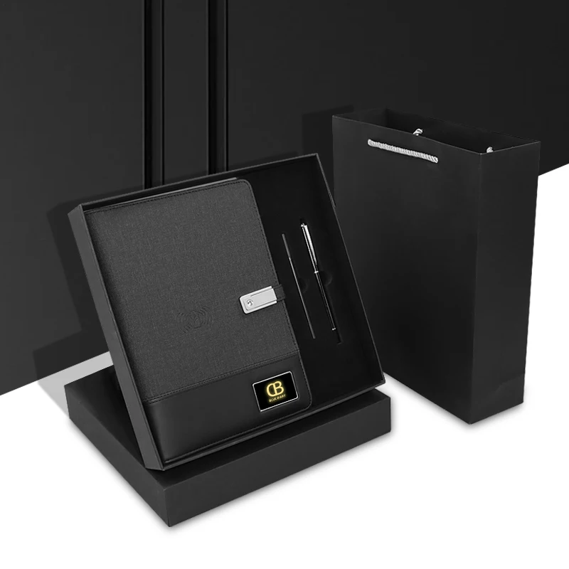 Hotsale Custom LED light up Logo Business Gifts Wireless Charger 8000mAh Battery Power Bank Notebook with Pen Gift Sets