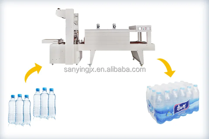 PE Film Shrink Wrapping Carton Box Mineral Water Bottles Packing Machine With Heat Shrink Tunnel