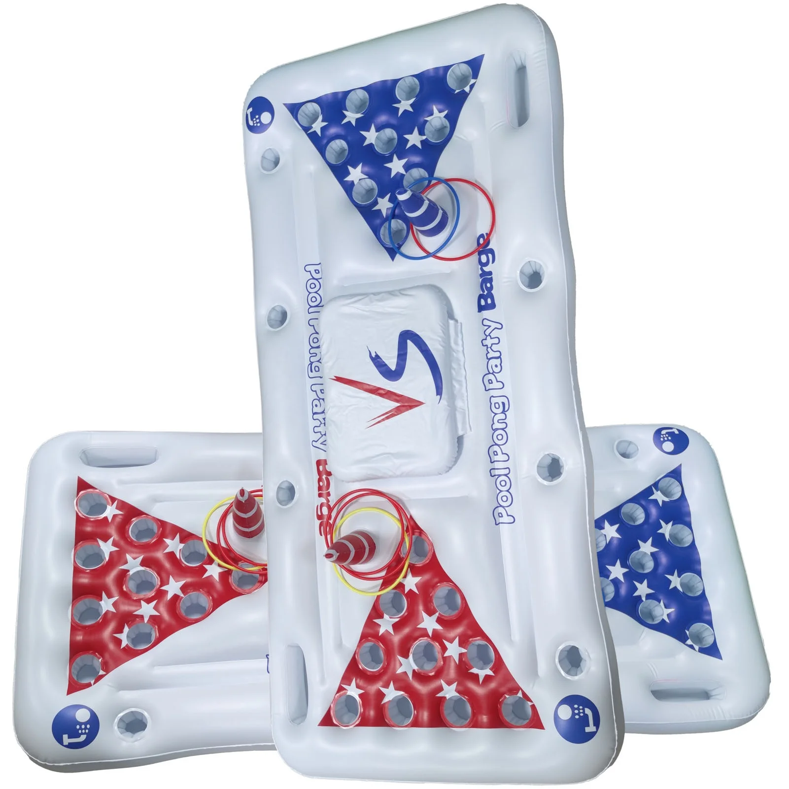 Inflatable Pool Party Barge Floating Water  Float with Ice Box & Toss Ring