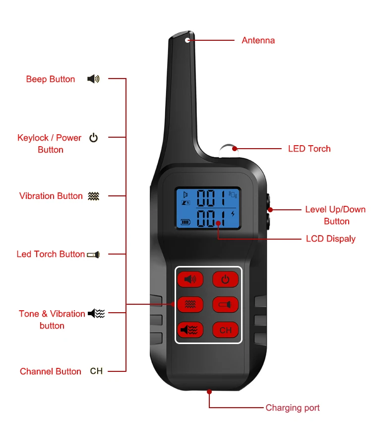 1000M Range Dog Training Collar Rechargeable Dog Shock Collar W/3 Training Dog Collar