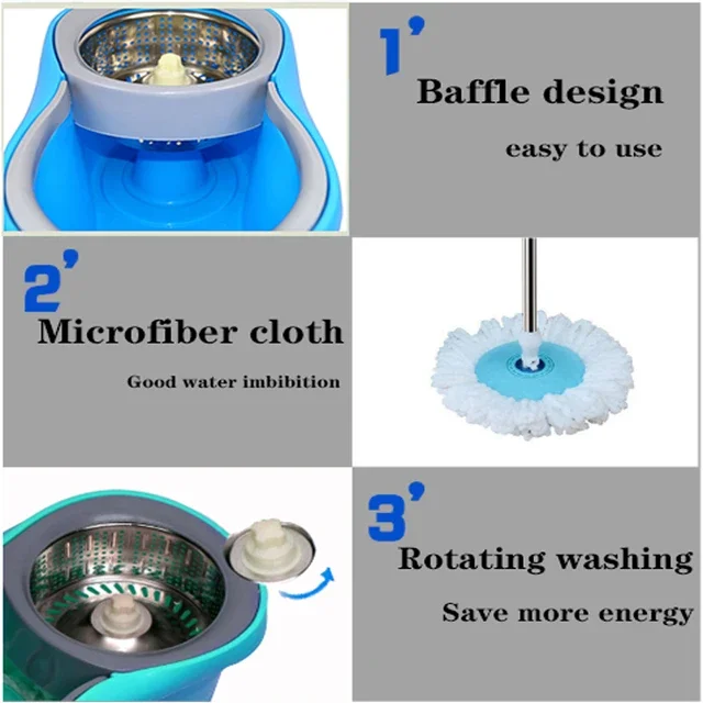 High Quality 360 Magic Mop Microfiber Rotating Cleaning Dry Wet Spin Flat Mop Bucket with wringer