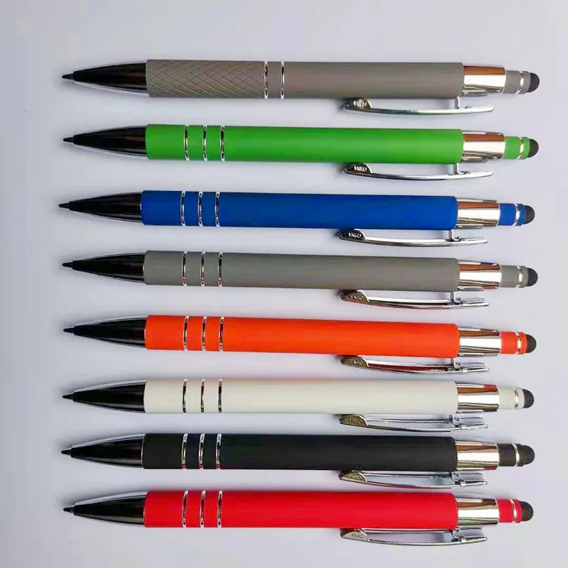 support custom laser engraved logo soft rubber painting stylus metal ballpoint pen-customized metal pen with soft stylus touch
