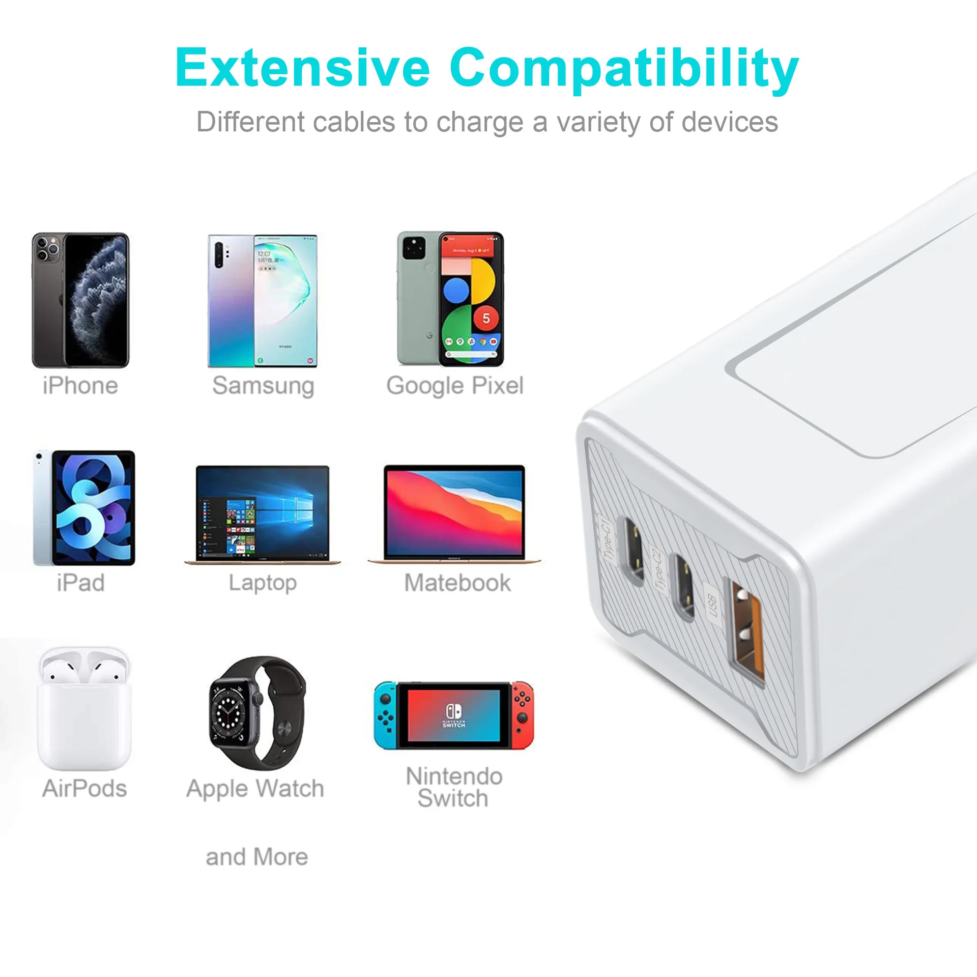 USB C Charger GaN Tech 65W Dual Port PD Wall Charger for MacBook