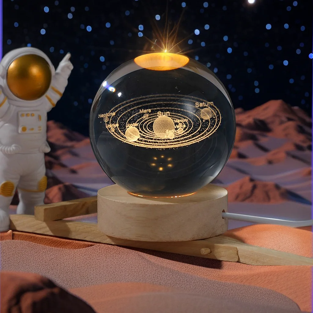 2.35-Inch Magical 3D Saturn Night Light Carved 60mm Crystal Globe Kids Bedroom Decor Teens Space Decor Birthday Gift Decolamp