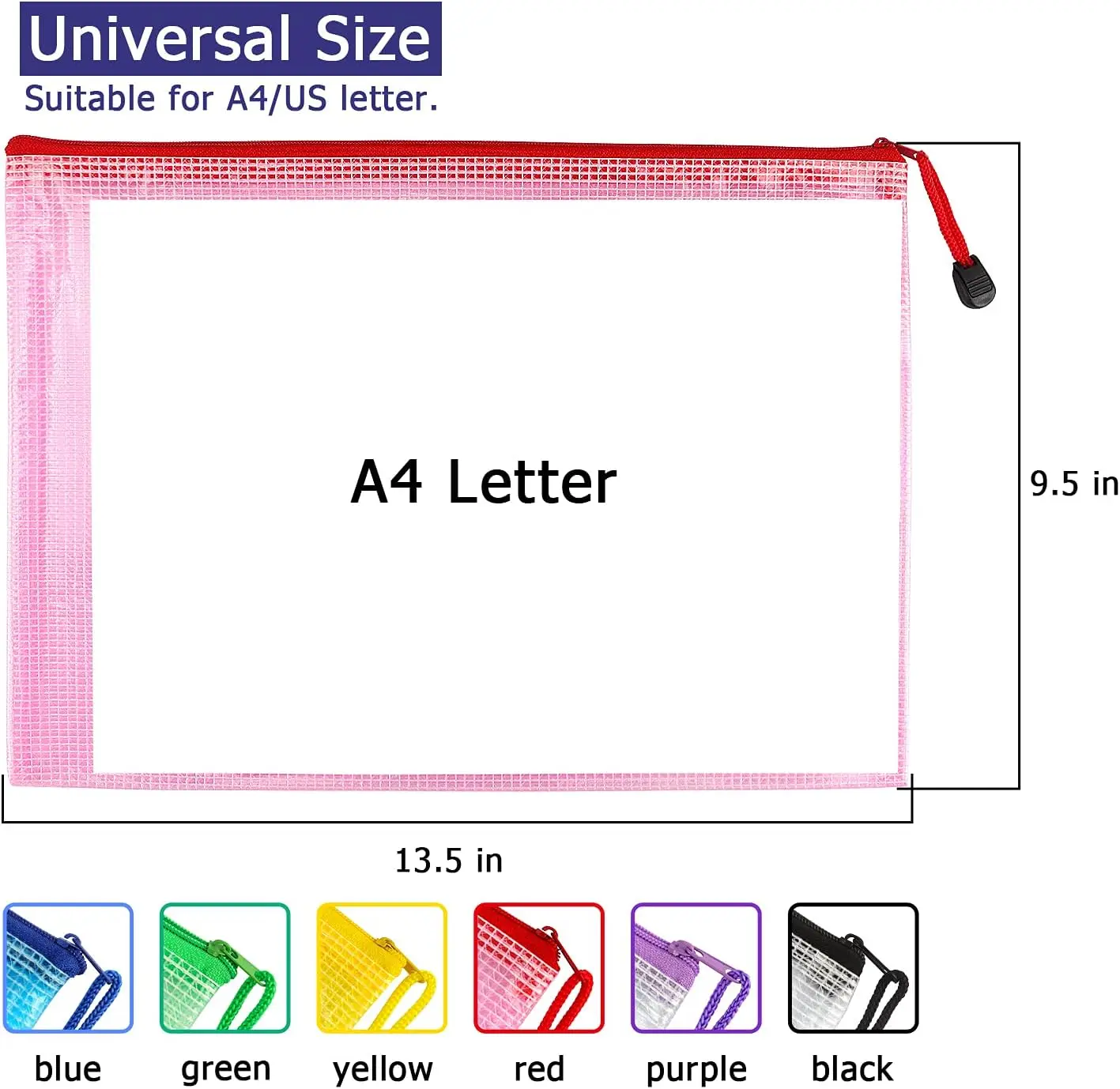 A4/ FC Colorful Zipper File Bag Transparent PVC Mesh Document Pouch Waterproof File Bag with Custom Logo Office File Folder