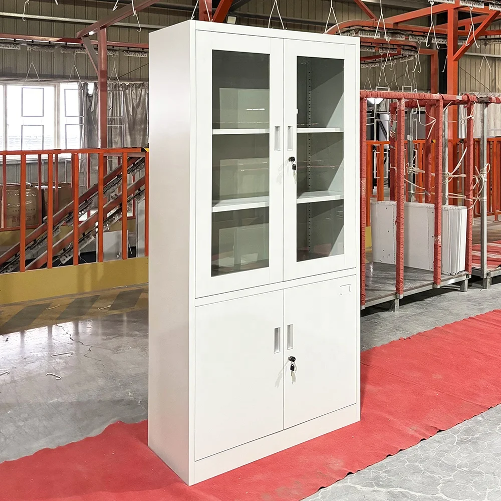 2 glass door metal storage cabinet with 2 shelves office cabinet steel file cupboard