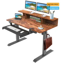 High quality adjustable height Cheap Electric Standing Sit Stand Gaming Desk With bookshelf and keyboard holder