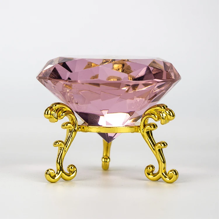 Cheap wholesale transparent multi-color crystal diamond stand crystal with silver gold metal stand for home office decoration