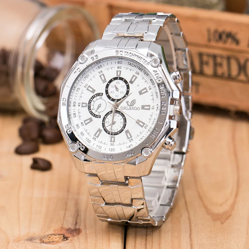 Simplicity Three Eye Six Stitches Calendar Clock Stainless Steel Digital Watch Mens Sports Quartz Watch Business Men Wristwatch