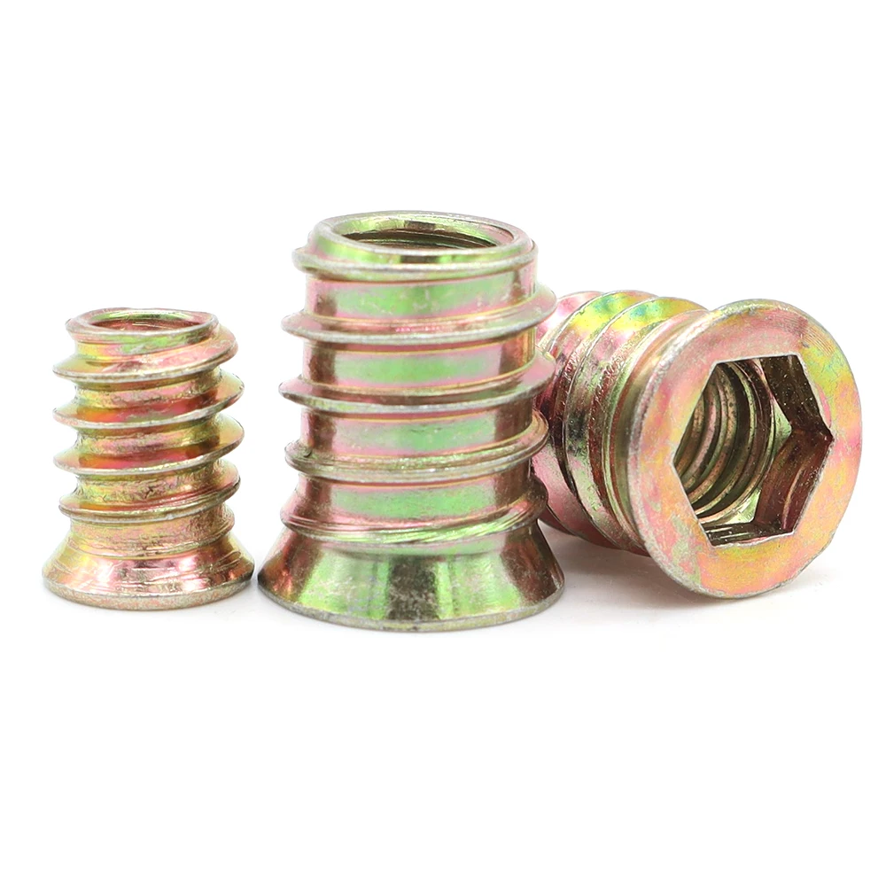 Furniture Wood Insert Nut Alloy Steel Yellow Zinc-Plated Thread Coupling and Bolt M8 for Wooden Products