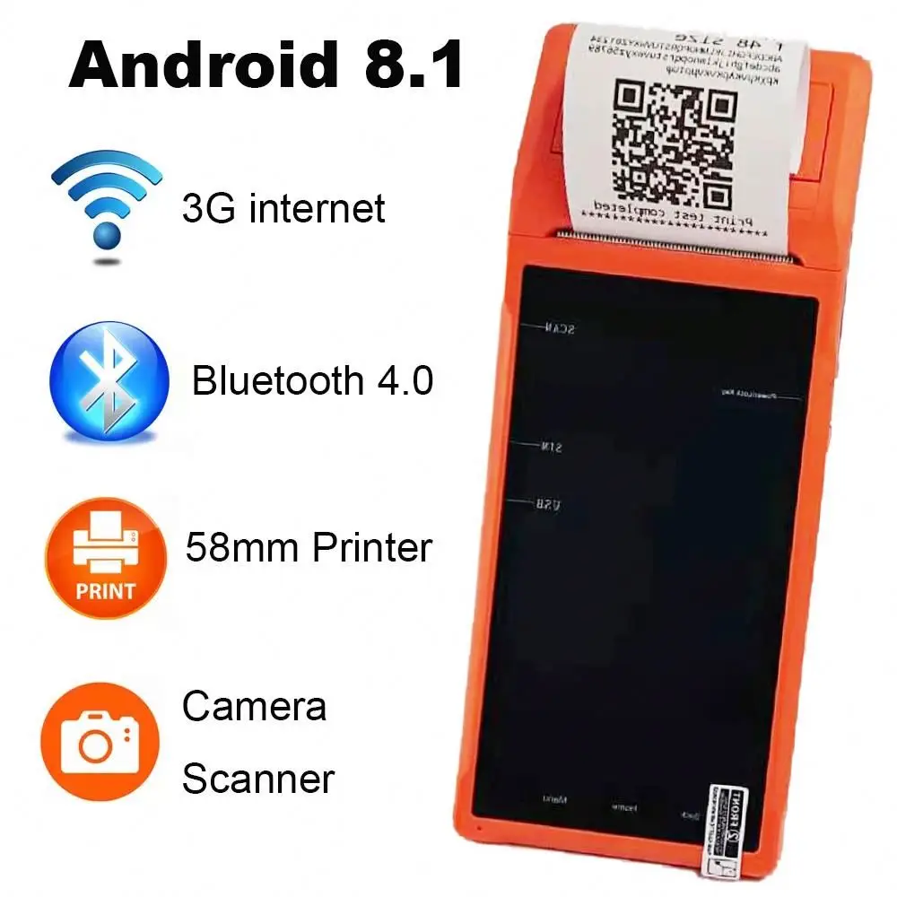 3G Android Receipt Printer Free App 5.5 inch Pos And QR Code Scanning Mobile Pos With Printer