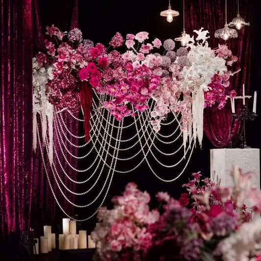 New wedding props pearl chain wave curtain water wave curtain Korean wedding hall arch background floating ceiling