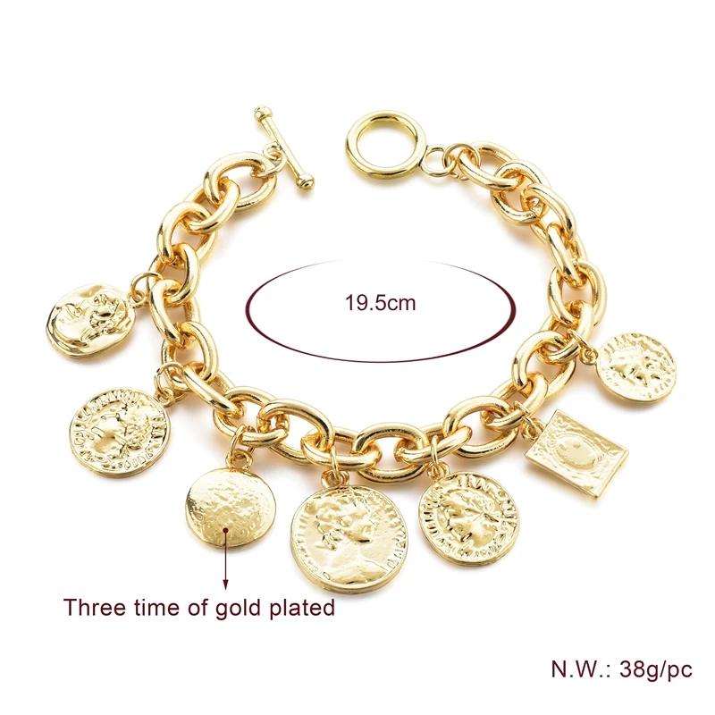 
Hot Punk Style Hip Hop Copper Coin Head Coin Coin Alloy Bracelet Bracelet Accessories Female 