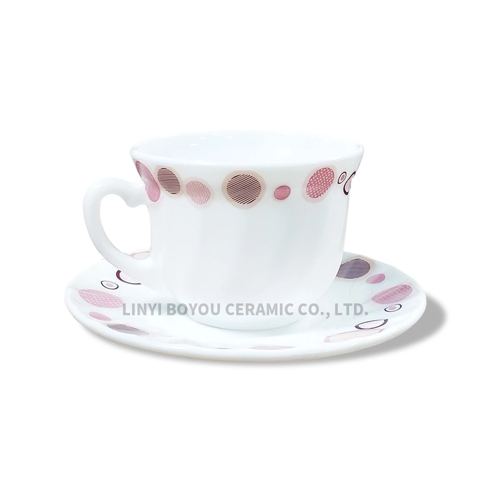 Opal  glassware  with decal  cup and saucer  dinnerware    microwave  safe  dishwasher safe tableware