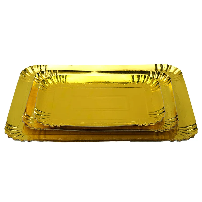 High Quality Food Grade Eco-Friendly disposable rectangle white paper golden cake snack fruit paper plate tray