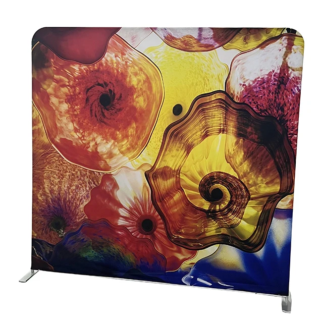 Customized Printed Exhibition Portable Aluminum Tube Frame Tension Fabric Display Wedding Pillow Case Photo Booth Backdrop Wall