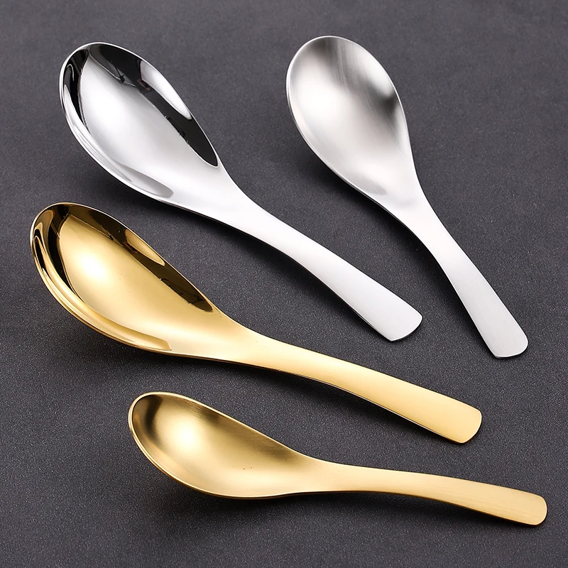 304 Stainless Steel Spoon Golden Kid Spoon Round rice Feeding food Serving Home Kitchen Parties school Classic Style Gold Silver