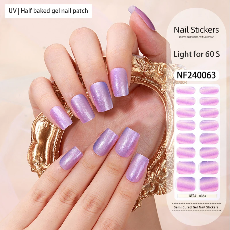 New Arrival UV Gel Nail Stickers Waterproof Full Cover Polish Strips Solid Style Semi-Cured Nail Gel Wraps Small Nail Beauty