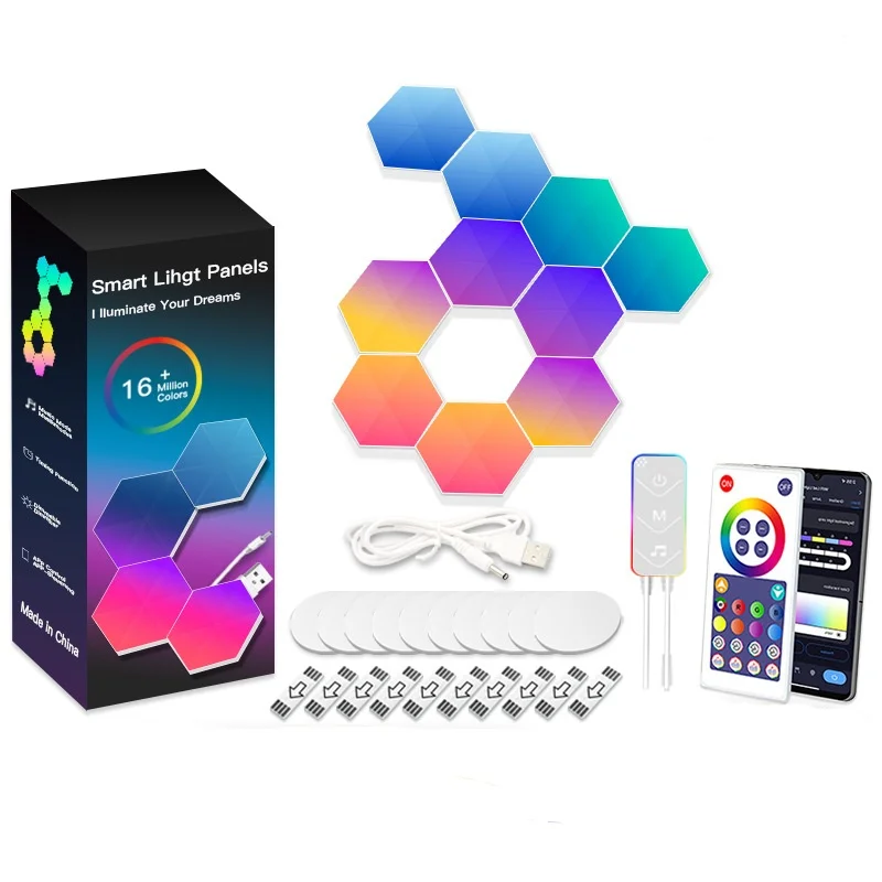 10/6/3 Pack Tuya RGB Quantum Lamp Smart APP WIFI Blue tooth Night Light LEDVoice Control DIY Wall Light  Hexagon Panel Lamps