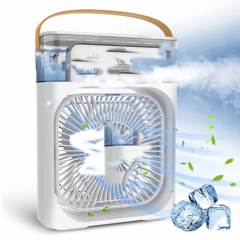 Summer  air cooling humidifier water air cooler 3-in-1 mini portable plastic add ice fan with 7 color light