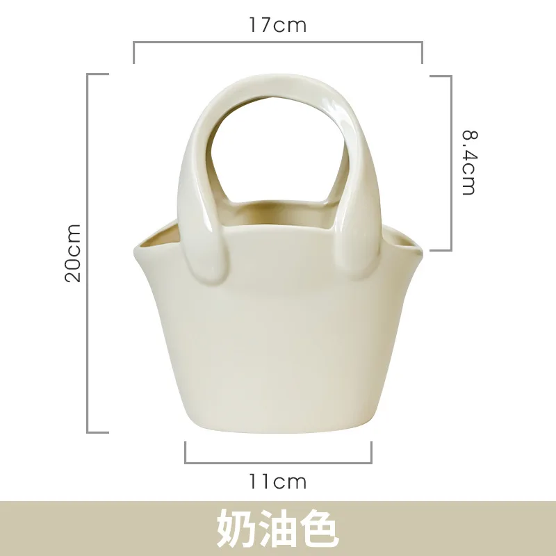 Custom Cheap Wholesale Home Decoration Black White Unique Table Handbag Purse Ceramic Flower Vase