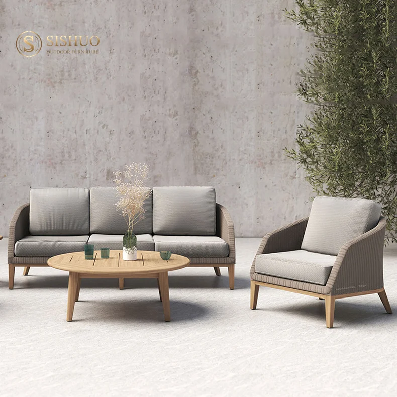 Wholesale Wicker Teak Wood Chair Sofa Garden Patio Weave Outdoor Furniture Courtyard Rattan Outdoor Furniture
