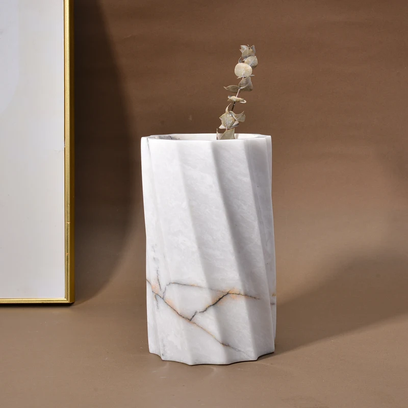 Modern Minimalist Decorations White Marble Vases for Tombs Handmade Design Tabletop Large Stone Vase
