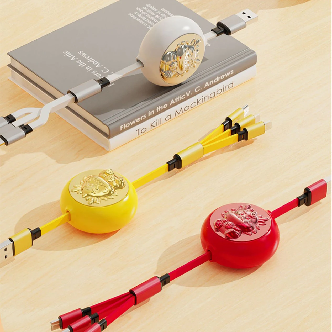 New Year Gift Custom Shape Cartoon Animal Dragon Shape USB charge cable 3 in 1 Fast charge phone Data cable