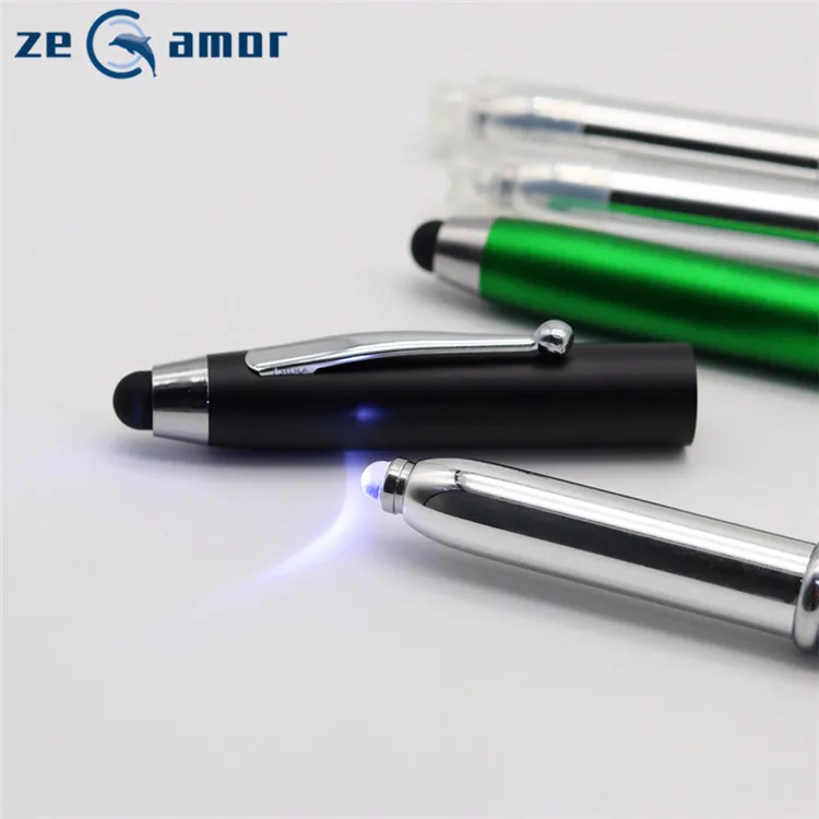 Zeamor lazer isik kalem 3 In 1 Multifunction Stylus Custom Logo torch metal flashlight light led pens