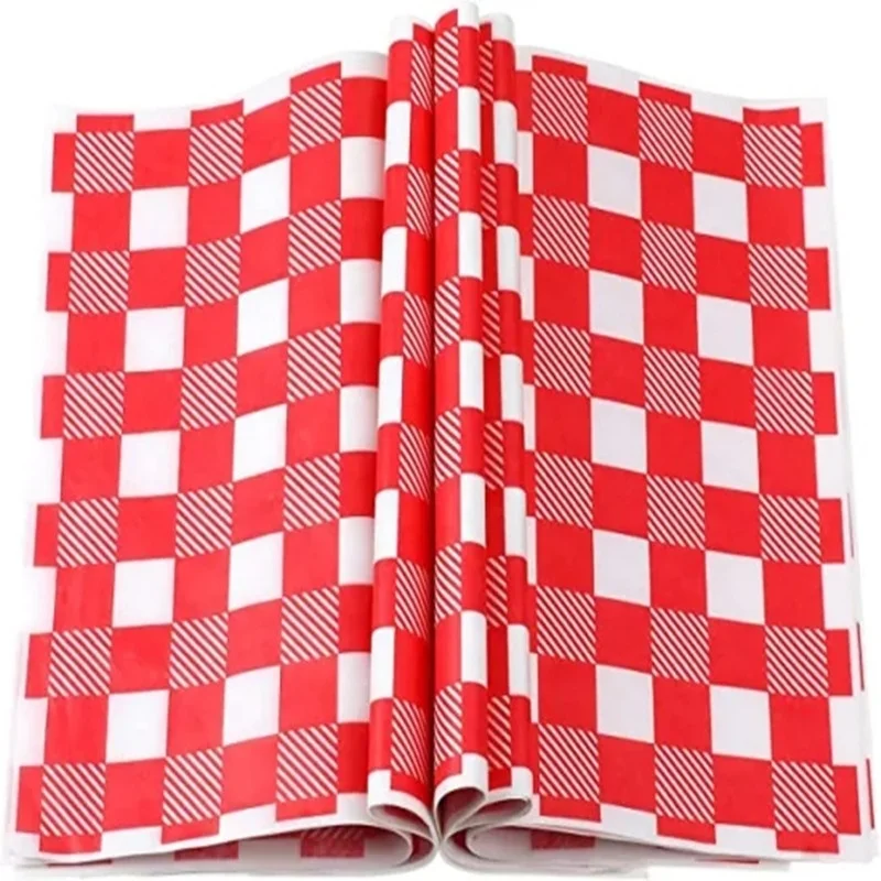 500pcs customized rectangle square food wrappers printed baking oil paper greaseproof black and white checkered parchment paper