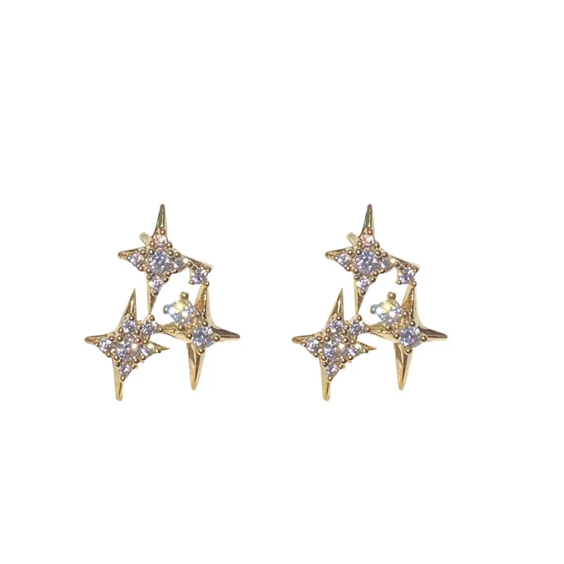 Diamond-studded star earrings Female silver needle niche design sense of high-grade temperament simple cold wind cross star